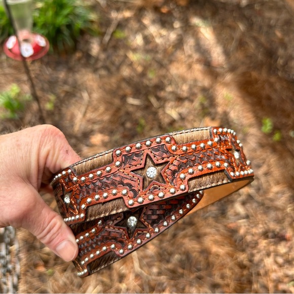 RANGER BELT COMPANY Western Style Stars and Hide Size 30” Hand Tooled  Leather - Picture 7 of 13
